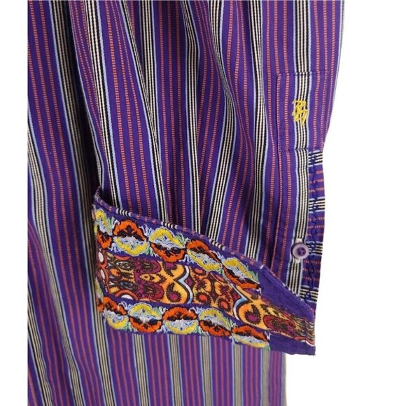 Robert Graham Cotton Embroidered LS Shirt Size XL Mens Cotton Purple Stripe - Picture 3 of 13